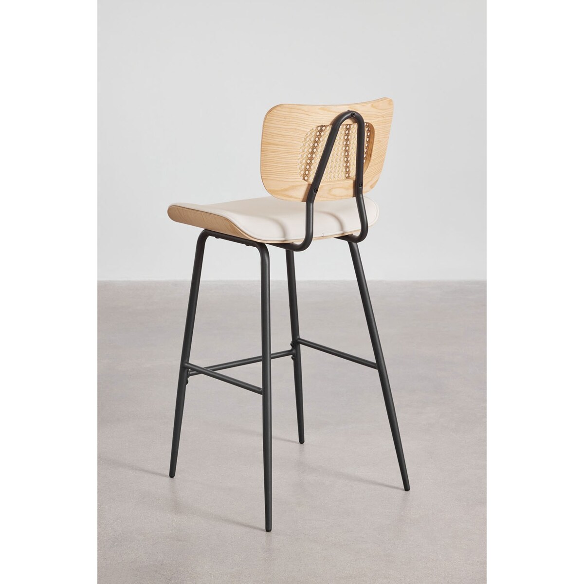 Krzesło barowe z drewna, rattanu i ekoskóry białej Raysa naturalne 75 cm