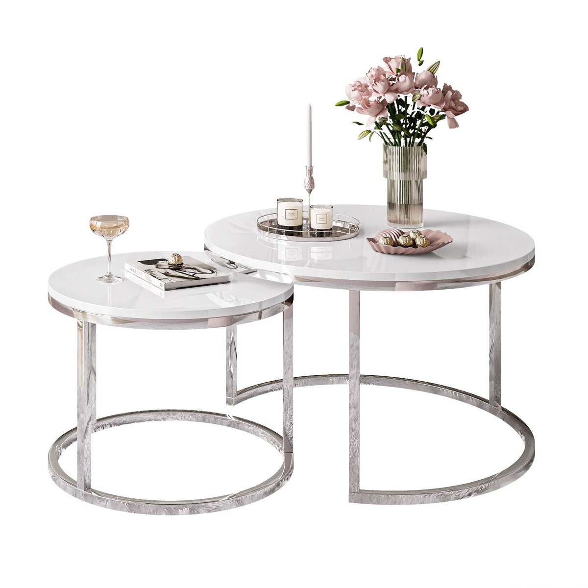 Okrągła ława 2w1 CIRI chrom biały połysk