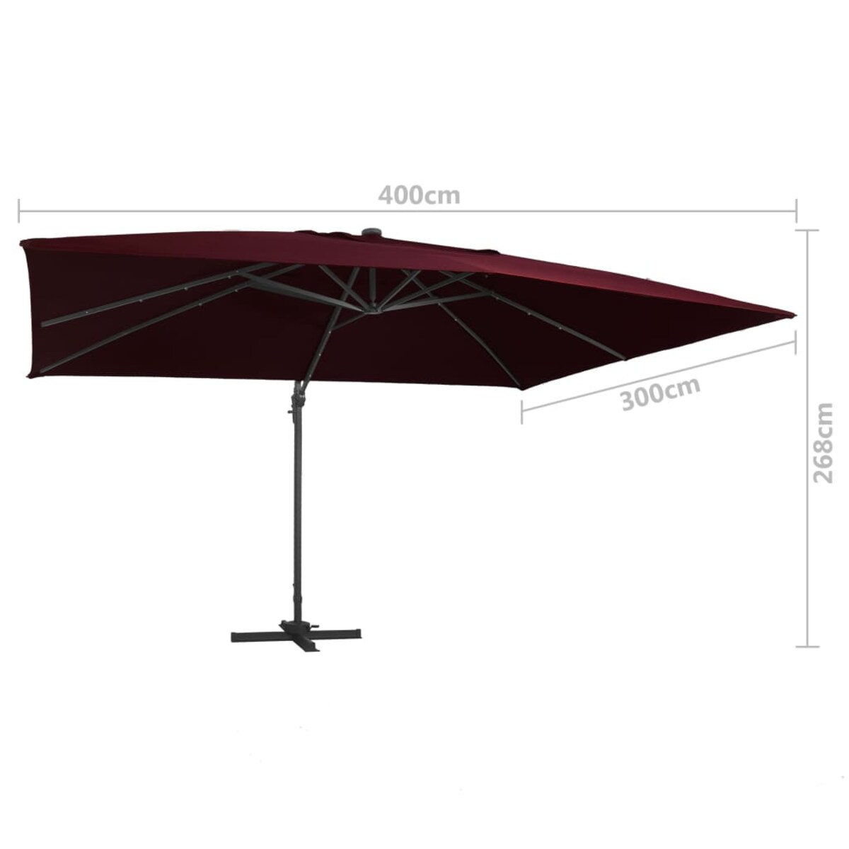 vidaXL Parasol wiszący z LED, bordowy, 400x300 cm