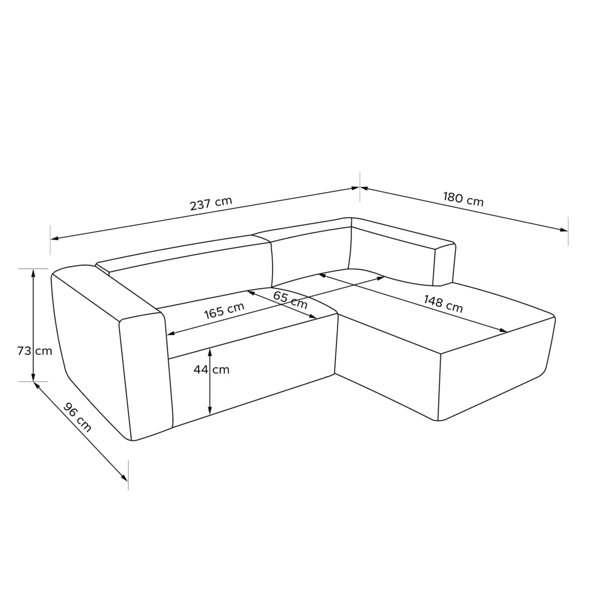 KONSIMO BUFFO Narożnik prawy 3/4-osobowy z wyjątkowo miękkim siedziskiem, kolor żółty