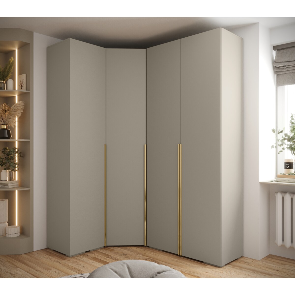 Garderoba wysoka do przedpokoju INOVA 1 Z3 kaszmir+złoty