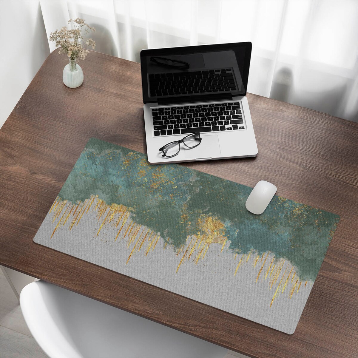 Zielona mata na biurko Abstrakcyjne smugi, 90x45 cm