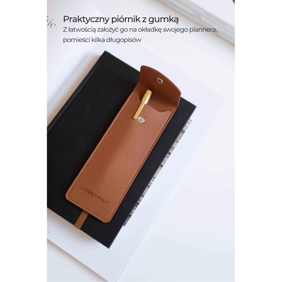 Piórnik na planner z gumką – Caramel Brown