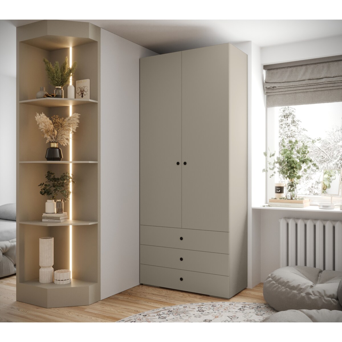 Szafa z szufladami wysoka INOVA 2 2D 3SZ kaszmir+czarny