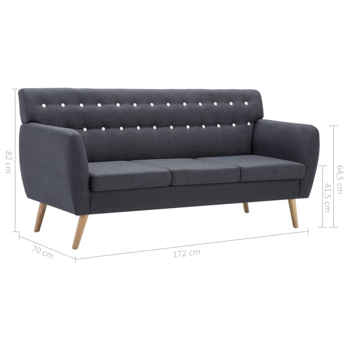 vidaXL 3-osobowa sofa tapicerowana tkaniną, 172x70x82 cm, ciemnoszara
