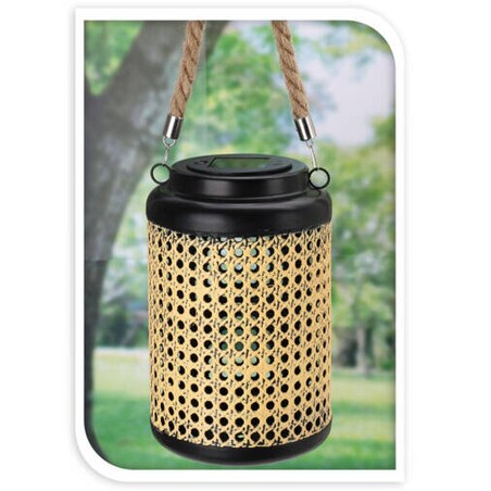 Lampion ogrodowy solarny, metalowy, plecionka wiedeńska,