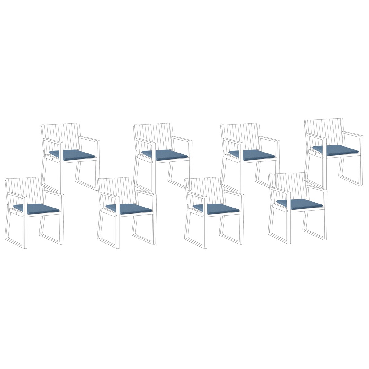 Zestaw 8 poduszek na krzesło ogrodowe SASSARI PREMIUM 46 x 46 cm Niebieski