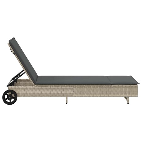 vidaXL Leżak na kółkach, z poduszką, jasnoszary, polirattan