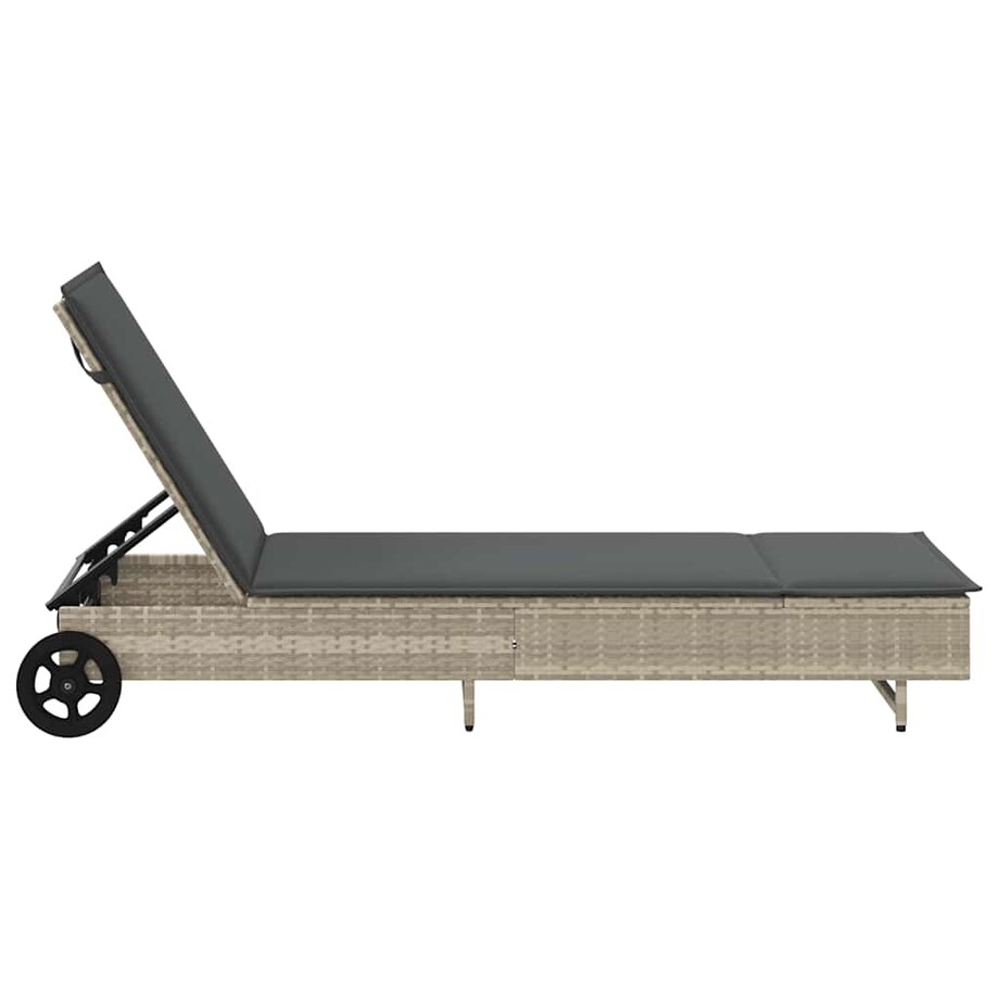 vidaXL Leżak na kółkach, z poduszką, jasnoszary, polirattan