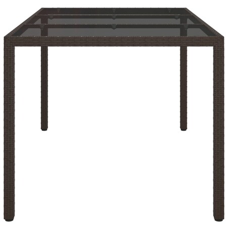 vidaXL Stół ogrodowy, 150x90x75 cm, szkło i rattan PE, brązowy