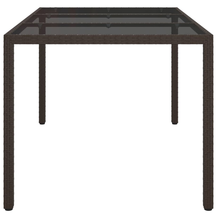 vidaXL Stół ogrodowy, 150x90x75 cm, szkło i rattan PE, brązowy