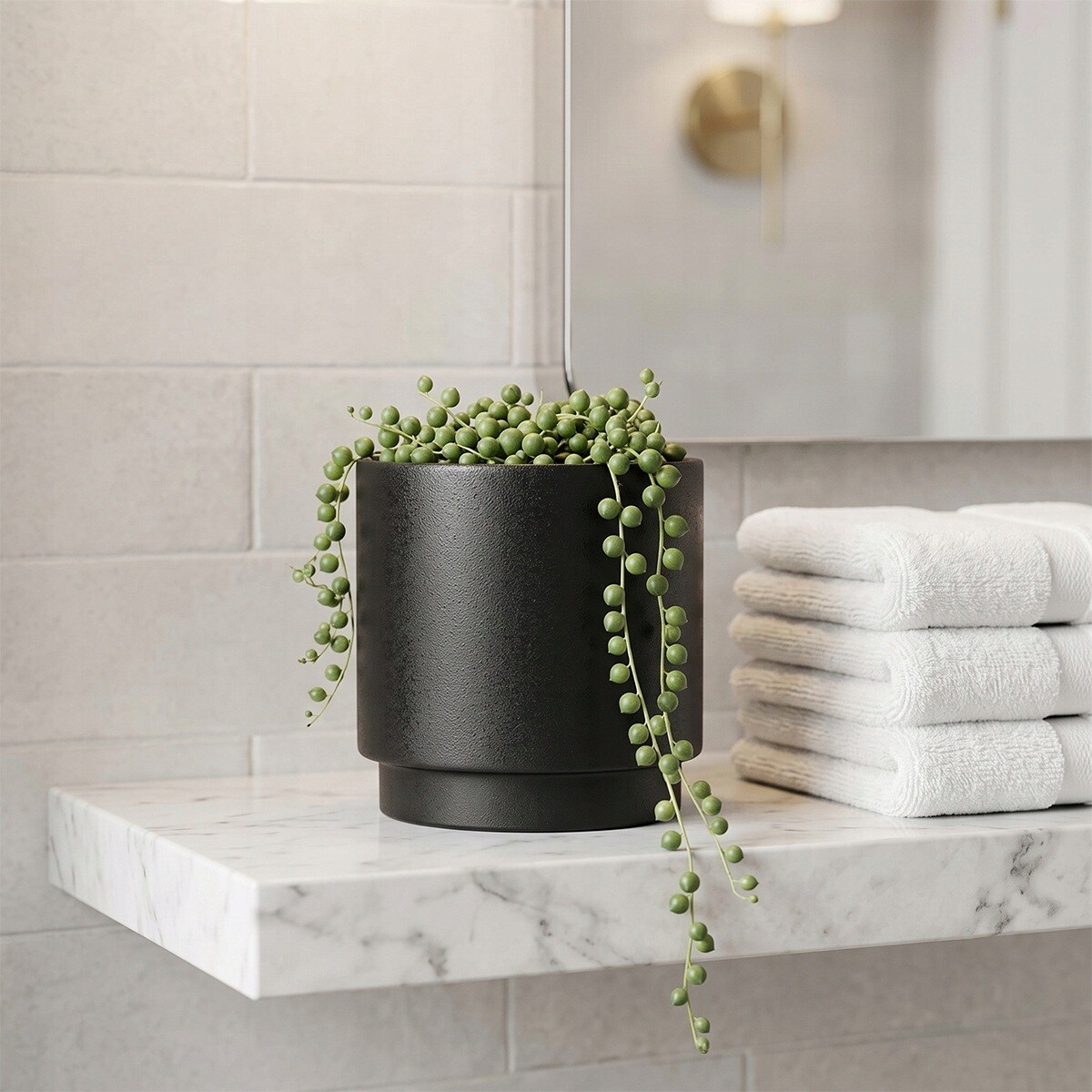 OSŁONKA NA DONICZKĘ CERAMICZNA CZARNA MAŁA 13cm NA KWIATY PARAPET BALKON