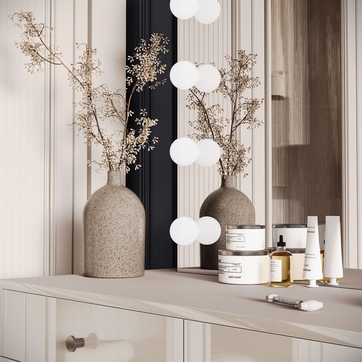 Toaletka kosmetyczna BLANCO KASZMIR ELITE z lustrem i oświetleniem srebrny chrom, uchwyt srebrny