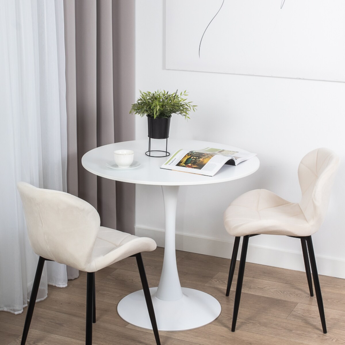 Stół okrągły do salonu jadalni 80 cm biały nowoczesny minimalistyczny