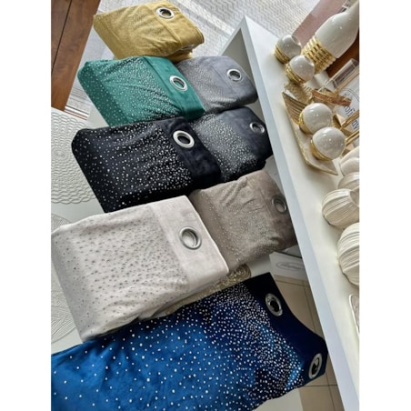 Zasłona welurowa "metor" z błyszczącą aplikacją od góry 140x250 cm przelotki | zielony