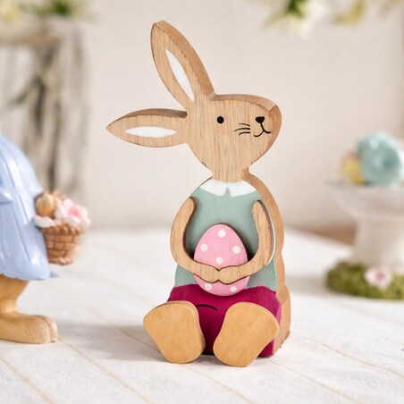 Zając drewniany WIELKANOCNY królik FIGURKA wielkanocna ozdoba na WIELKANOC