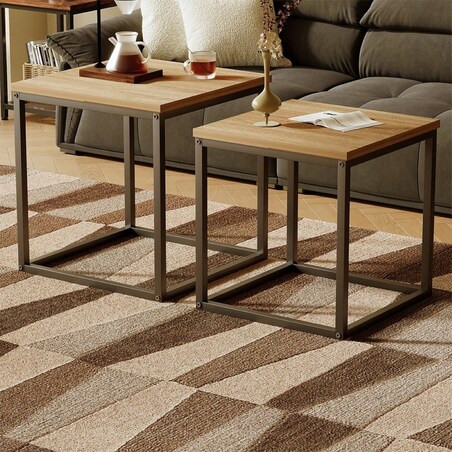 Stolik kawowy ława stół zestaw stolików 2w1 loft industrial jasny brąz 50cm