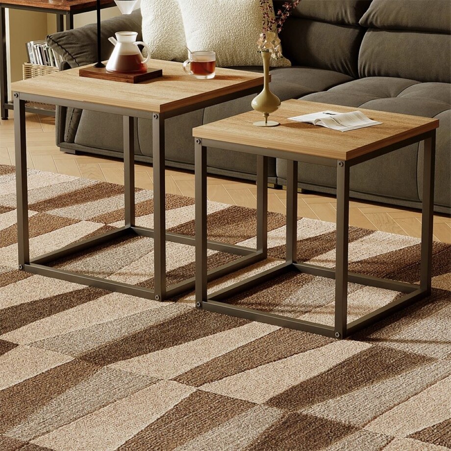 Stolik kawowy ława stół zestaw stolików 2w1 loft industrial jasny brąz 50cm