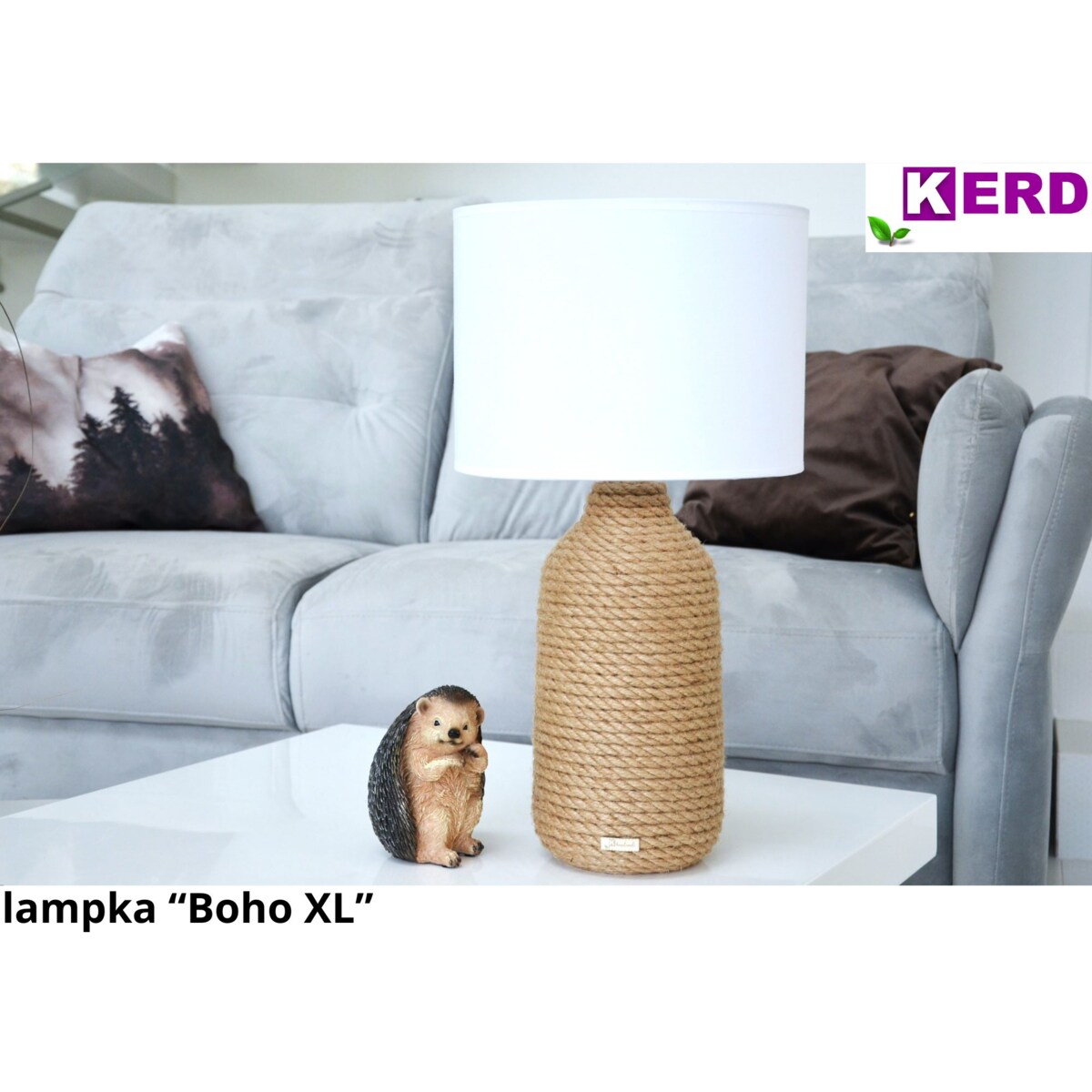 BOHO XL Lampka stołowa h 54 cm Boho naturalny sznurek jutowy pleciony * styl etno skandi skandynawski* lampka nocna biurkowa * BIAŁY abażur + juta