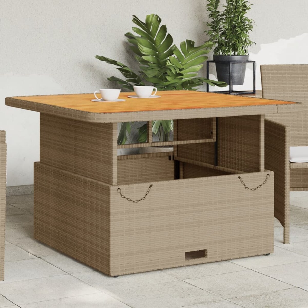 vidaXL Stół ogrodowy, beżowy, 110x110x71 cm, polirattan i akacja