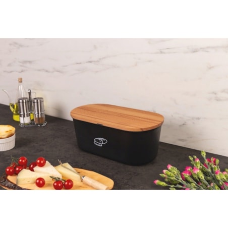 Chlebak z deską do krojenia z drewna bukowego, designerski pojemnik na pieczywo