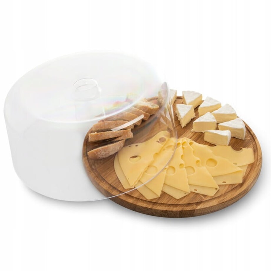 Patera Pojemnik na Ciasto Tort z Pokrywką Kloszem Drewniana Lekka 30 cm