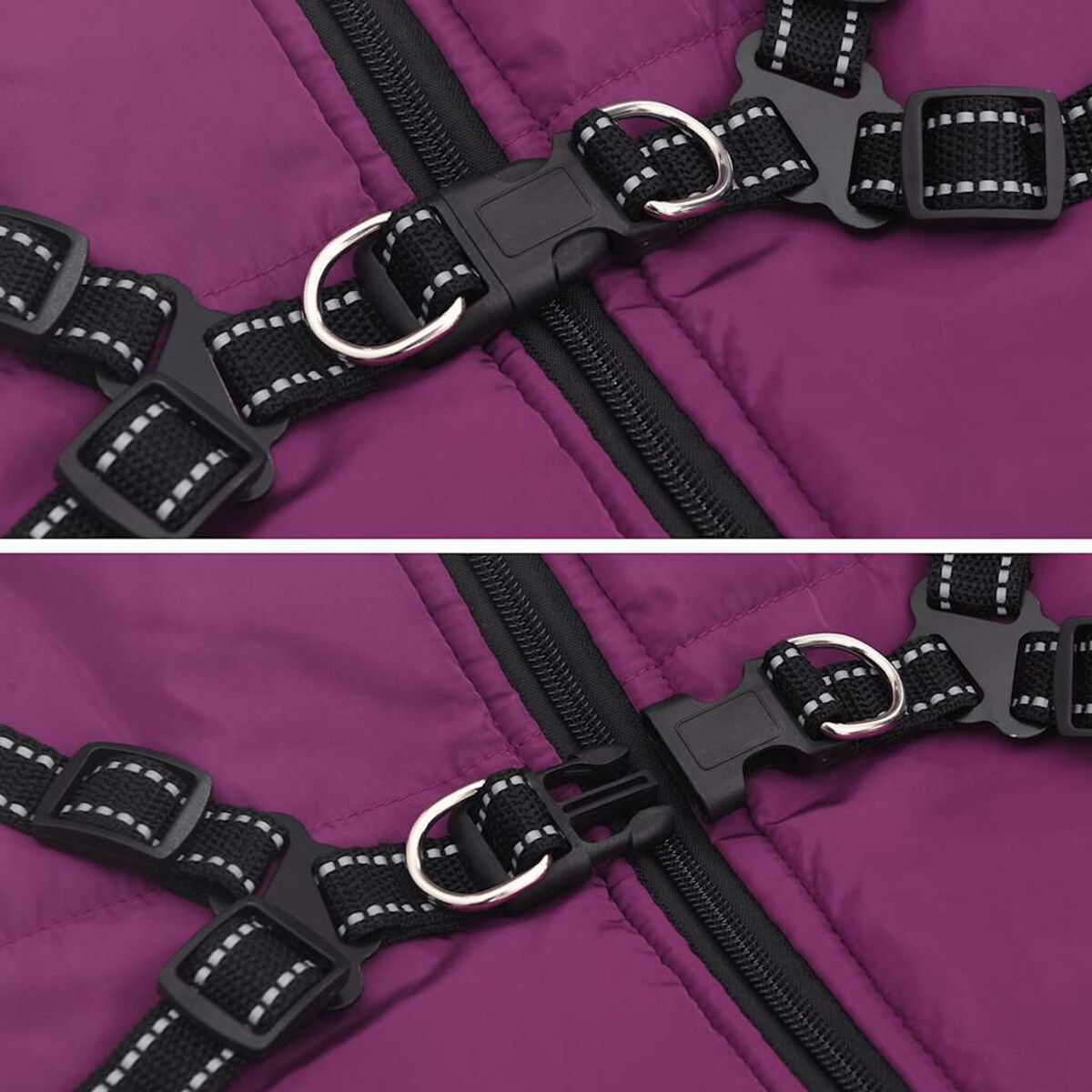 vidaXL Płaszcz dla psa z szelkami, wodoodporny, fioletowy, L44