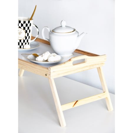 Drewniany stolik śniadaniowy, taca z nóżkami, 50x30 cm