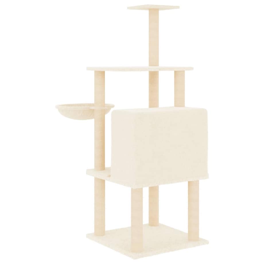 vidaXL Drapak dla kota z sizalowymi słupkami, kremowy, 132 cm