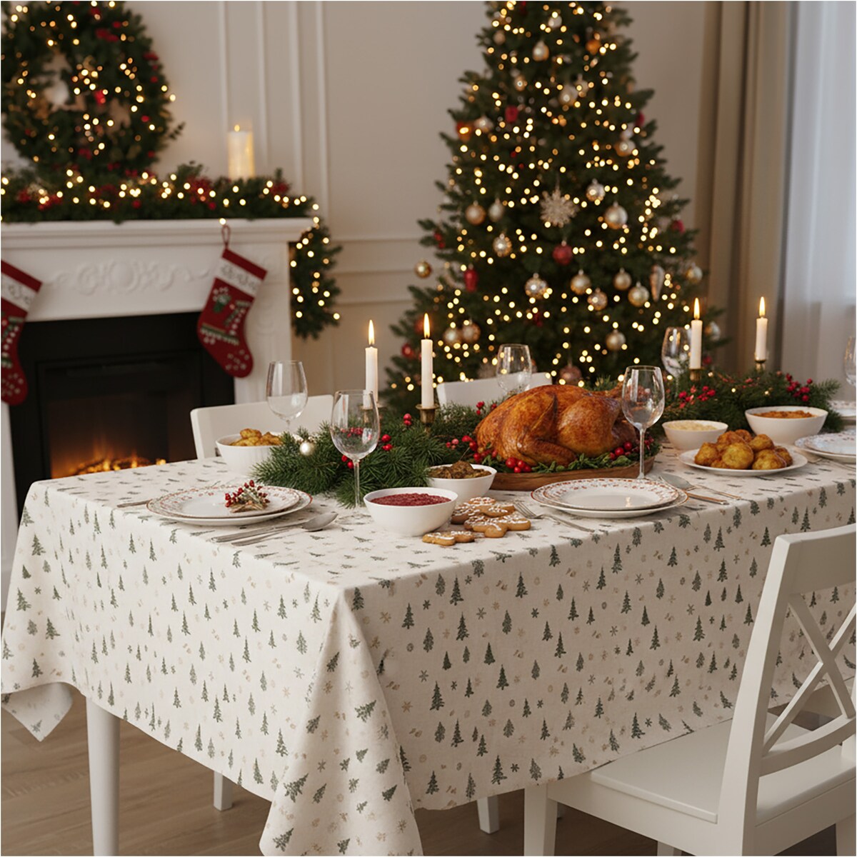 Obrus Świąteczny Na Stół Plamoodporny Dekoracyjny Na Boże Narodzenie 140X180 Złoty