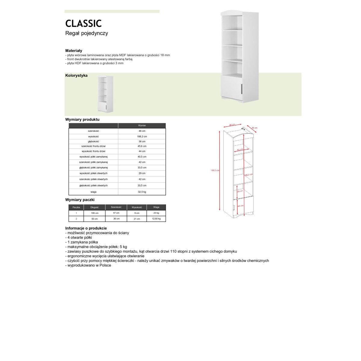 Regał pojedynczy classic