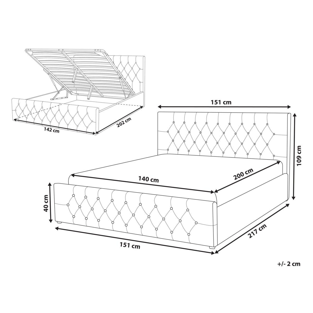 Łóżko z pojemnikiem AMIENS 140 x 200 cm Jasnoszary