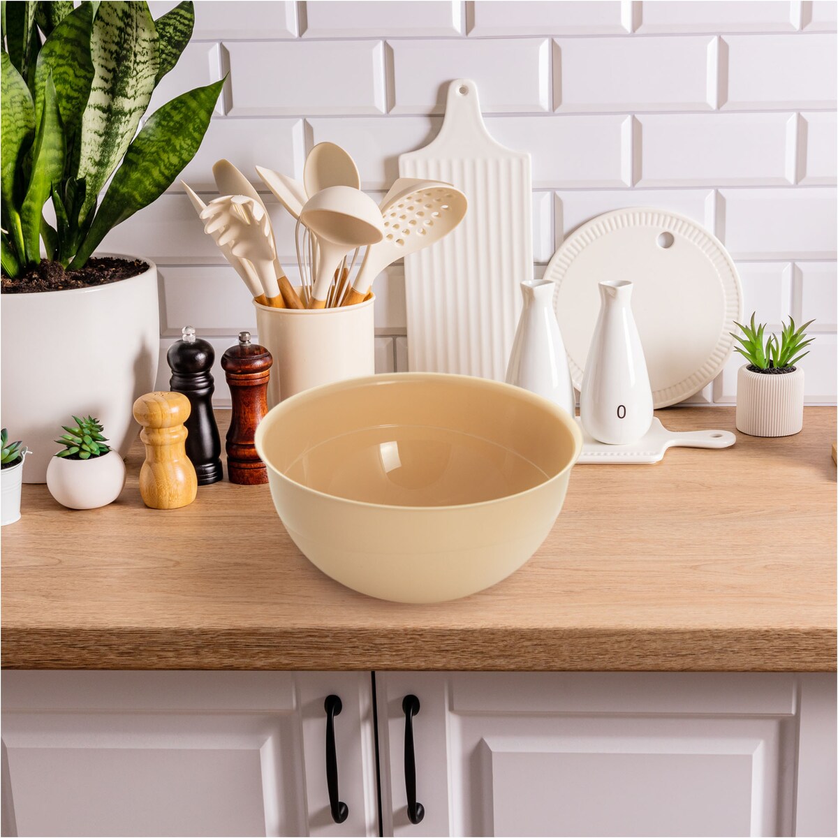 Miska Plastikowa Okrągła Kuchenna Zestaw Misek 3 Szt. Misa Beżowa