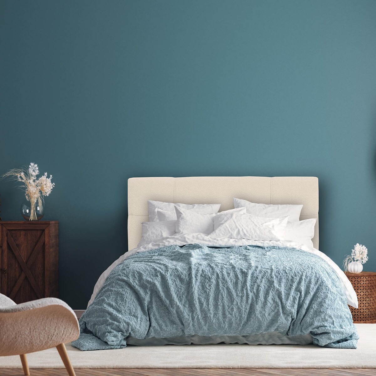 Łóżko kontynentalne EVERTON 180x200 z pojemnikiem, Jasny Beż, tkanina Baloo 2074