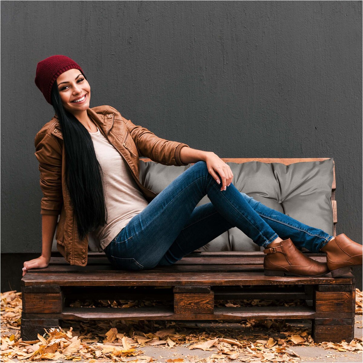 Poduszka Ogrodowa Na Huśtawkę Ławkę 120X40 Cm Na Meble Palety Wodoodporna Szara