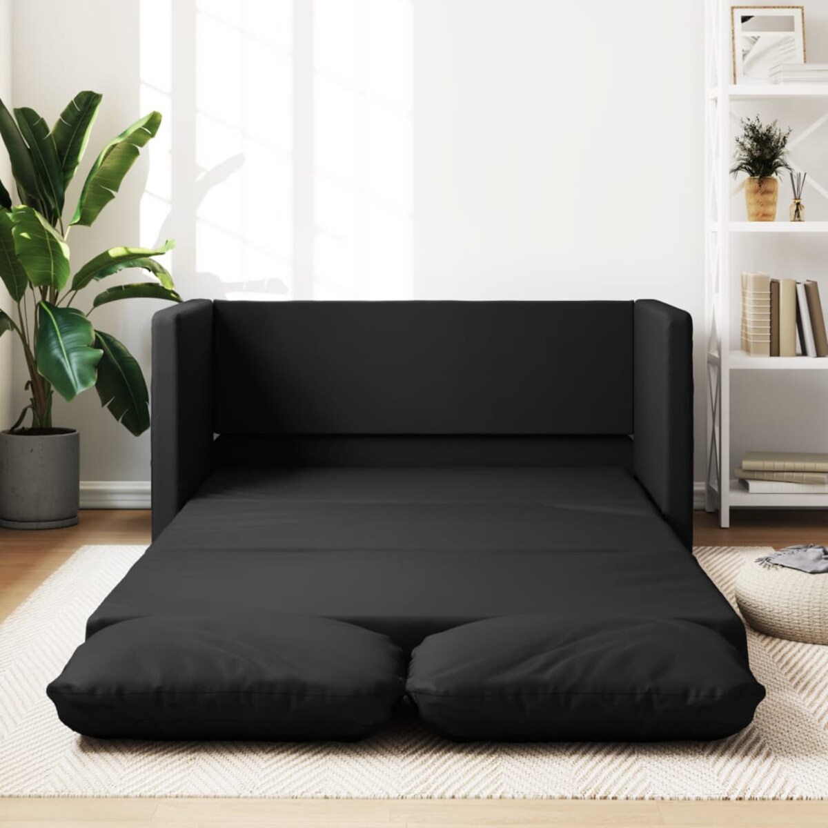 vidaXL Sofa podłogowa 2-w-1, czarna, 112x174x55 cm, sztuczna skóra