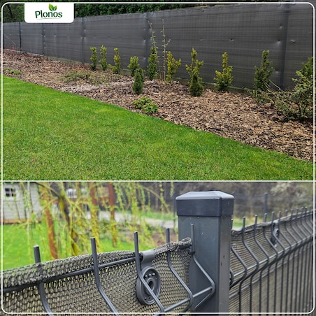 Siatka cieniująca Plonos 1,5x50m maskująca mata na płot ogrodzenie osłona szara 80% + UV