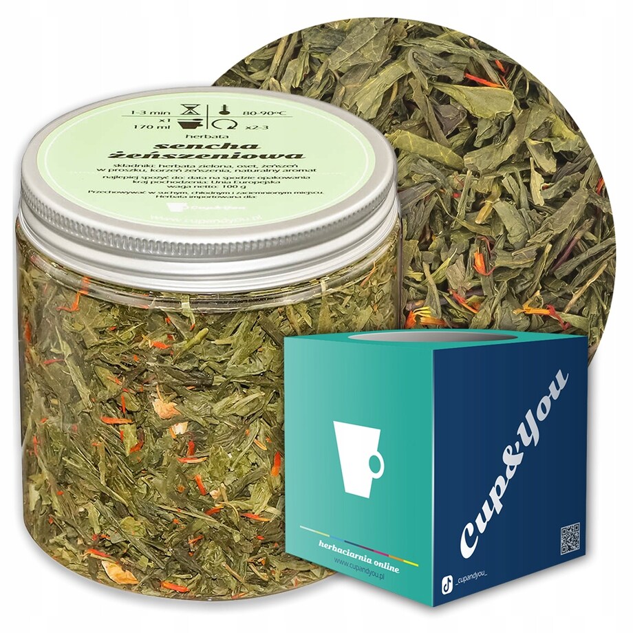 Herbata zielona SENCHA ŻEŃSZENIOWA o smaku żeń-szenia z nutą grejpfruta - herbata liściasta sypana mieszanka napar susz - gotowa na prezent upominek