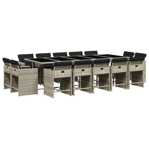 vidaXL 15-cz. zestaw mebli ogrodowych z poduszkami, jasnoszary