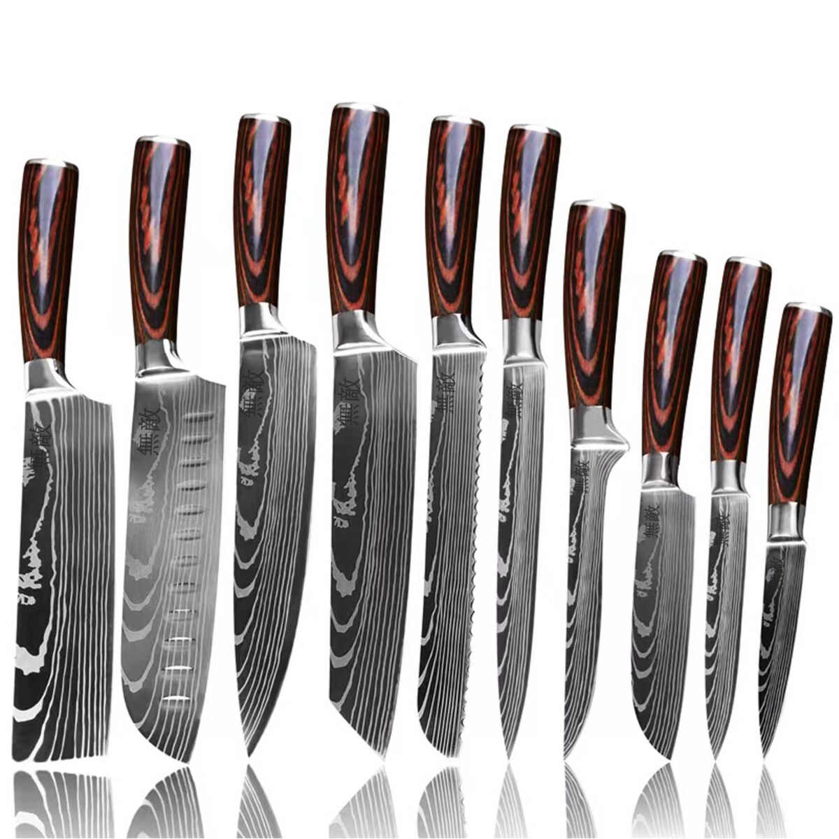 Noże japońskie zestaw 10szt. Muteki w pudełku prezentowym Stal wysokowęglowa