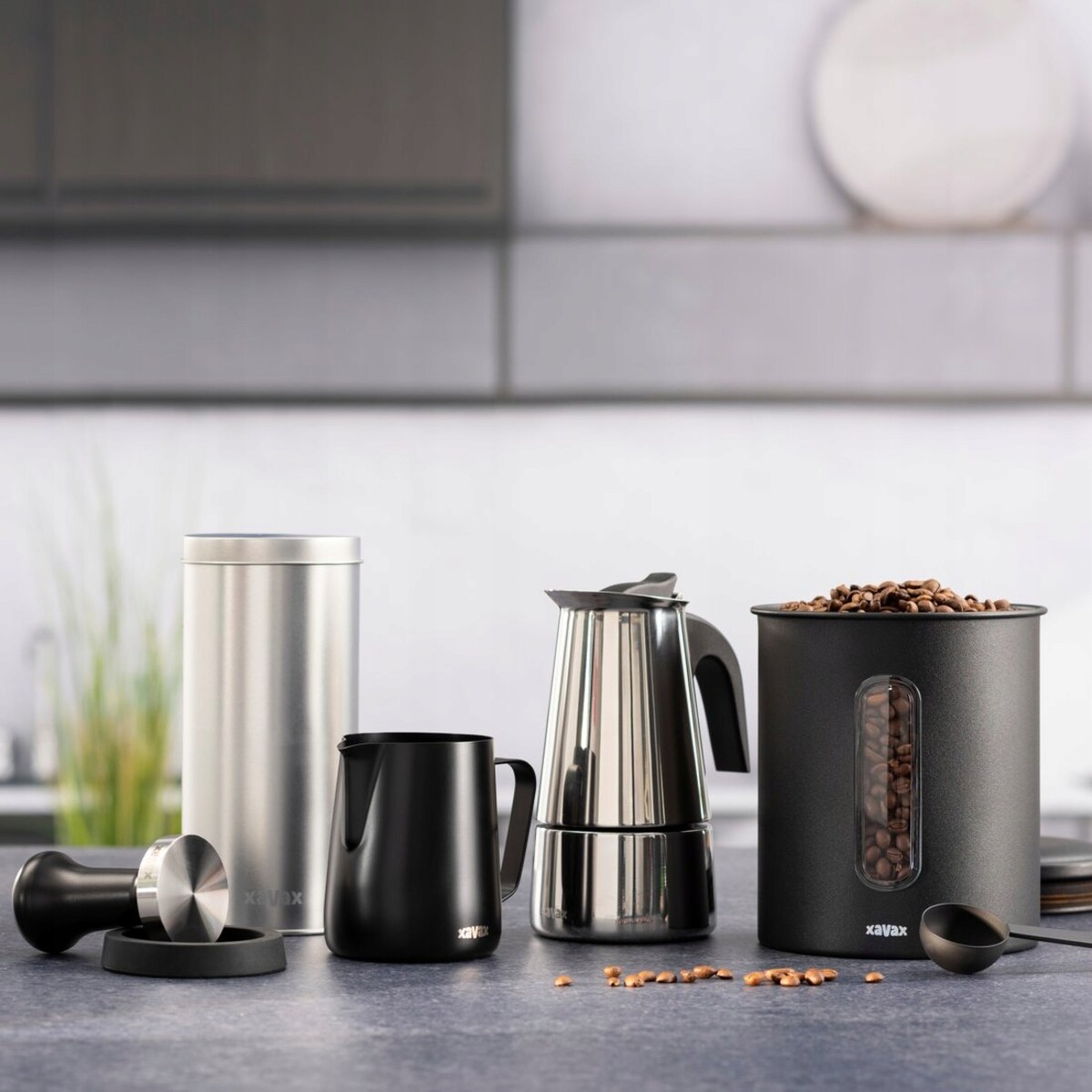 XAVAX Pojemnik na saszetki do kawy lub torebki do kawy srebrny BARISTA