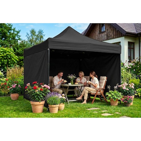 Pawilon ogrodowy Plonos PL-300 altana namiot handlowy imprezowy 3x3x3 m 3 ściany czarny