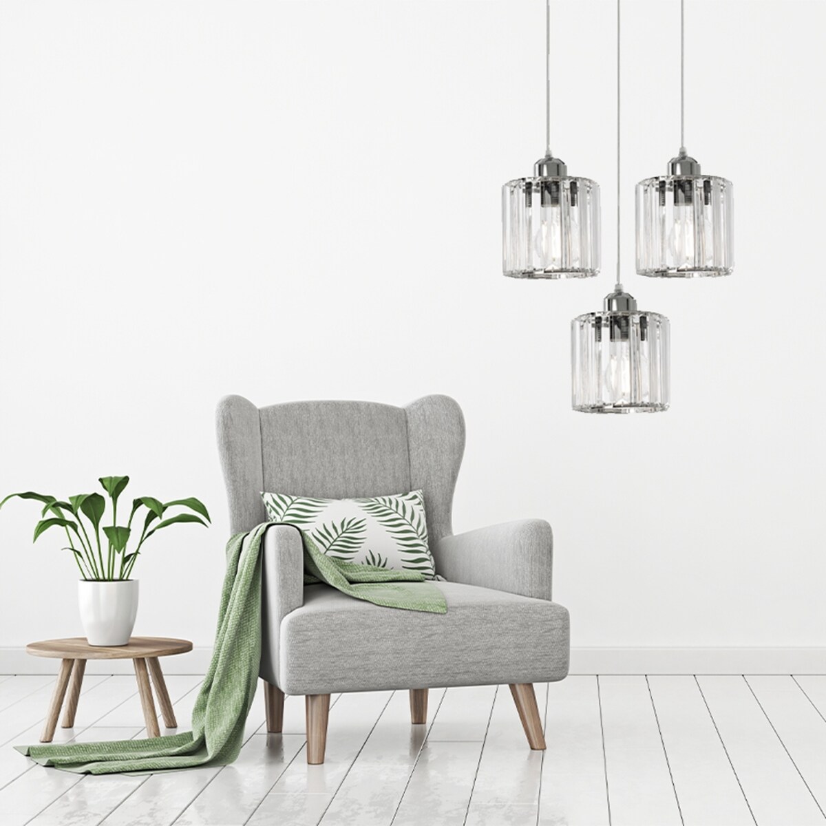 Lampa Wisząca Metalowa Okrągła Kryształ Szklana 3