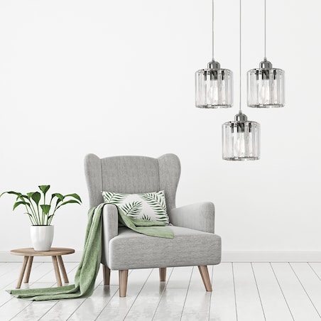 Lampa Wisząca Metalowa Okrągła Kryształ Szklana 3