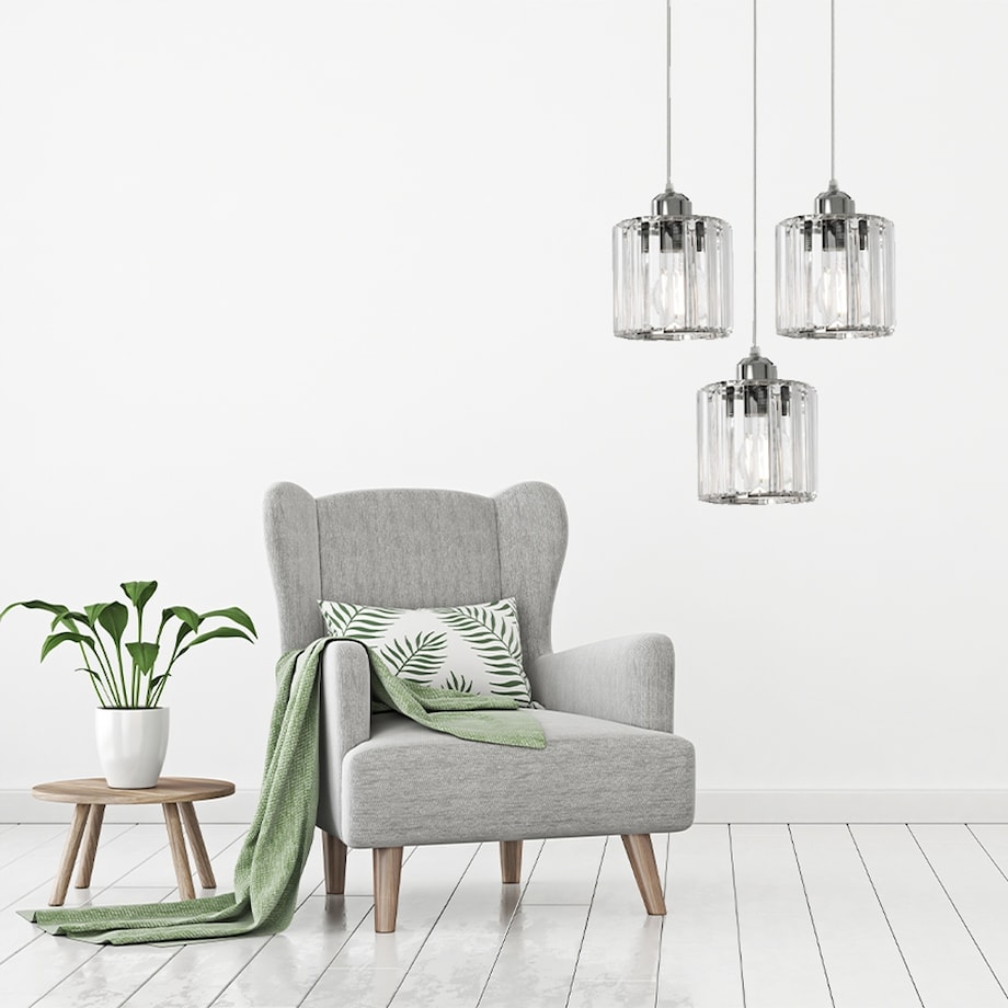 Lampa Wisząca Metalowa Okrągła Kryształ Szklana 3