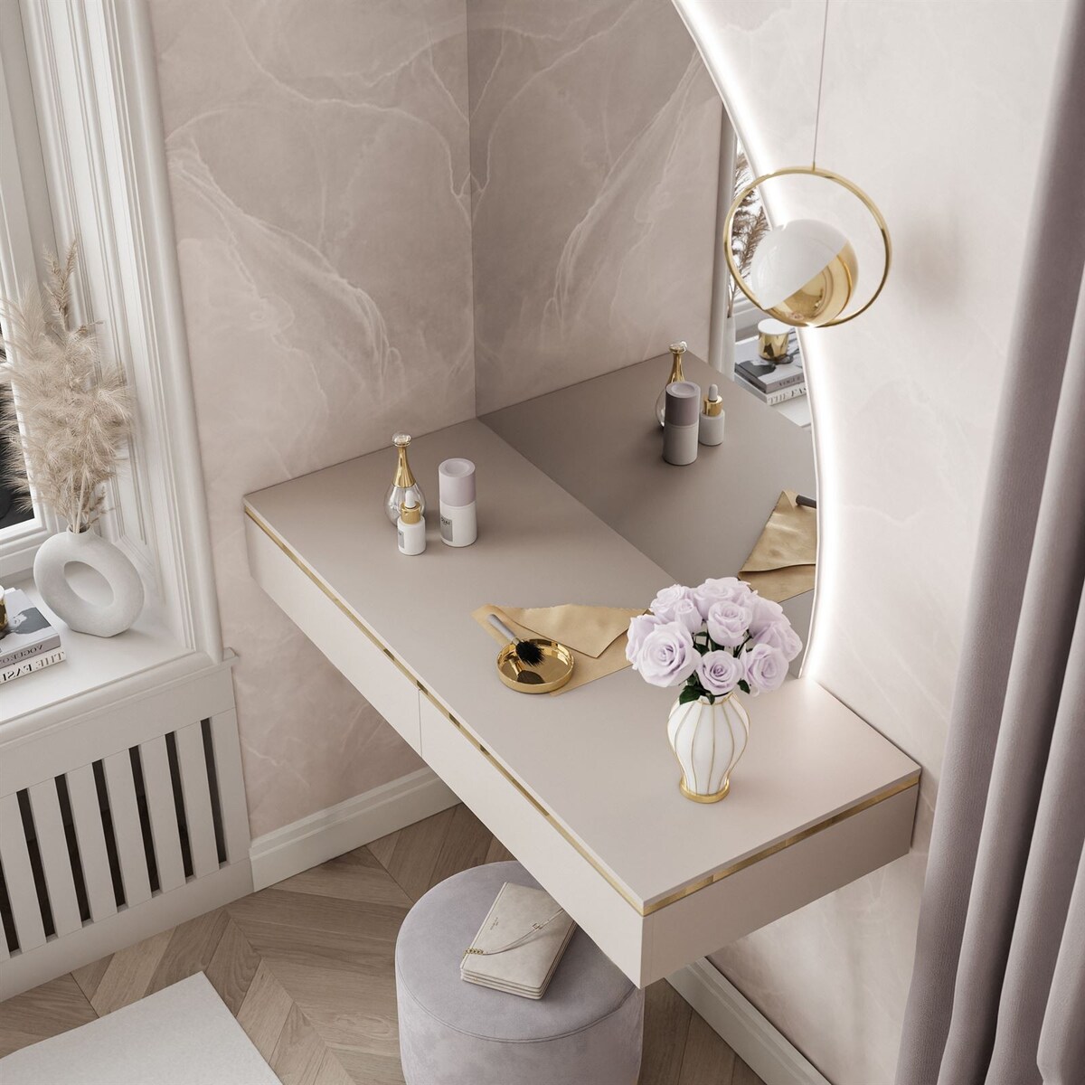 Toaletka AURORA-Q wisząca kaszmir z lustrem prawym