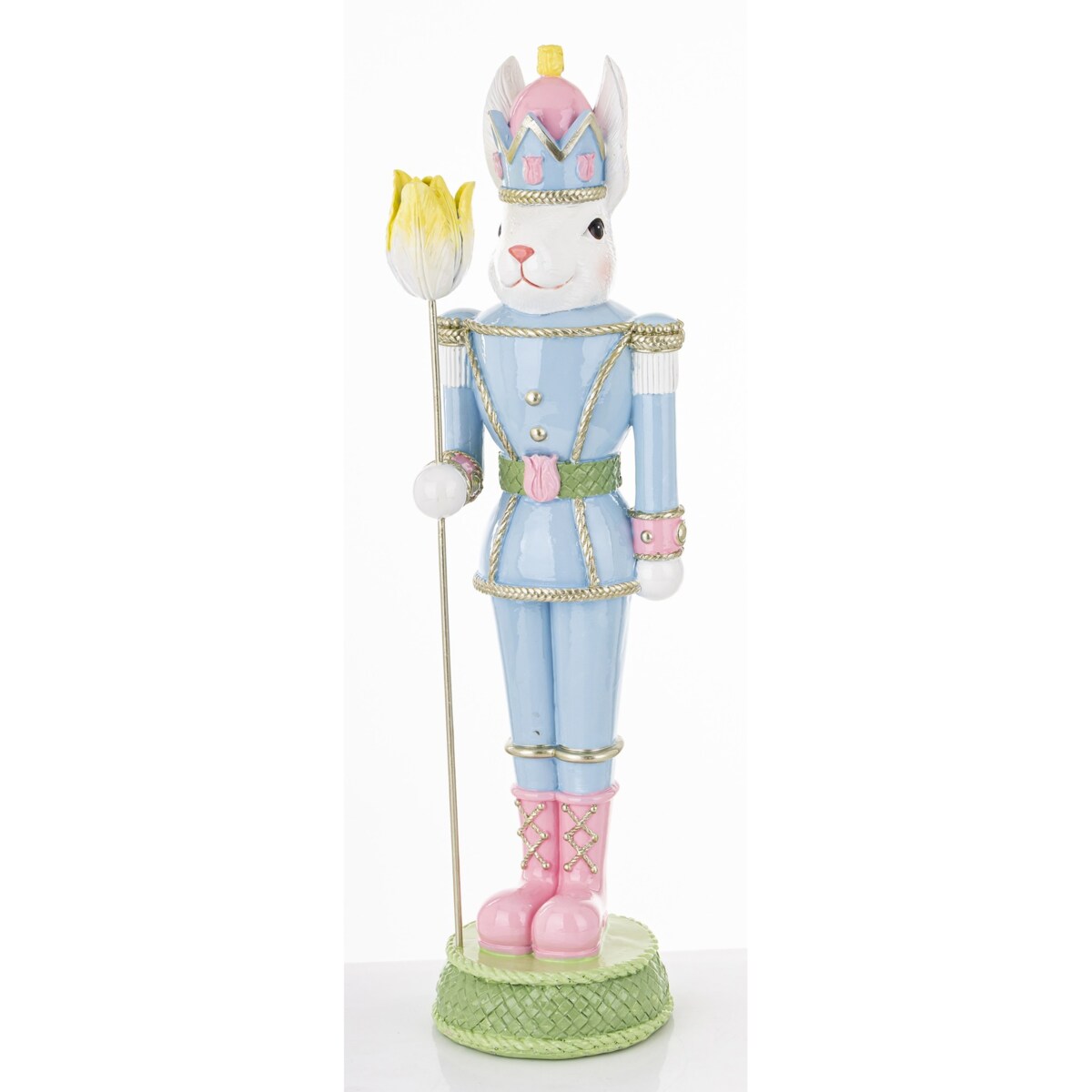 Figurka - Królik w błękitnym mundurze 55x15x14 cm SOLDATO-2 z tulipanem