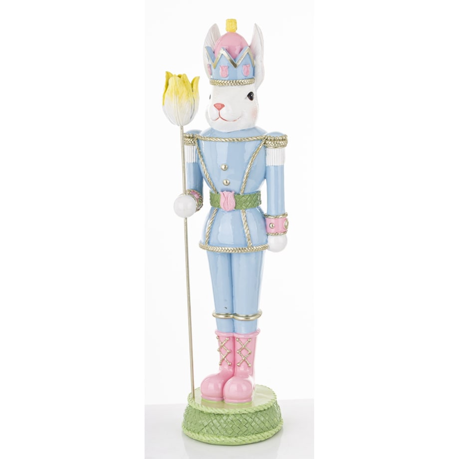 Figurka - Królik w błękitnym mundurze 55x15x14 cm SOLDATO-2 z tulipanem