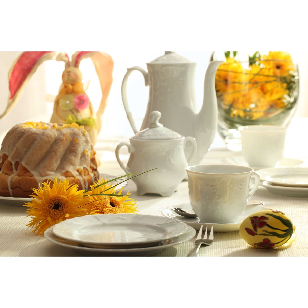 Garnitur do kawy dla 6 osób 21 el. Rococo Maria białe 0001