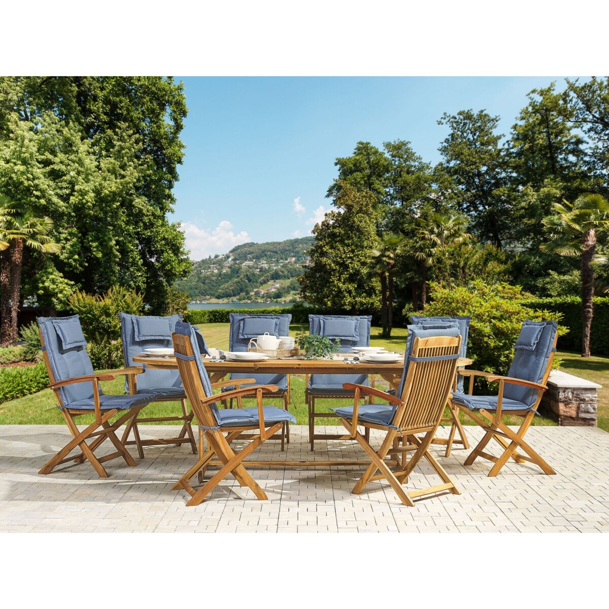 Zestaw 8 poduszek na krzesła ogrodowe niebieskie MAUI